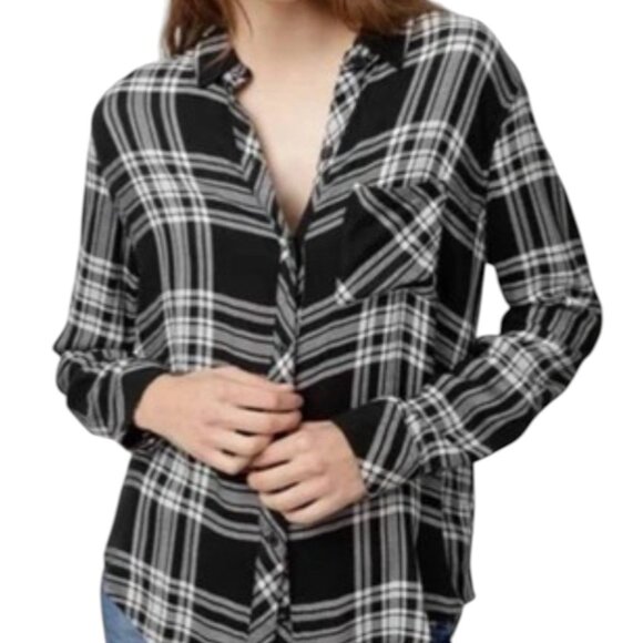 Rails Hunter Plaid Button Up Shirt Women's Super Soft Black and White Flowy XS - Picture 1 of 6